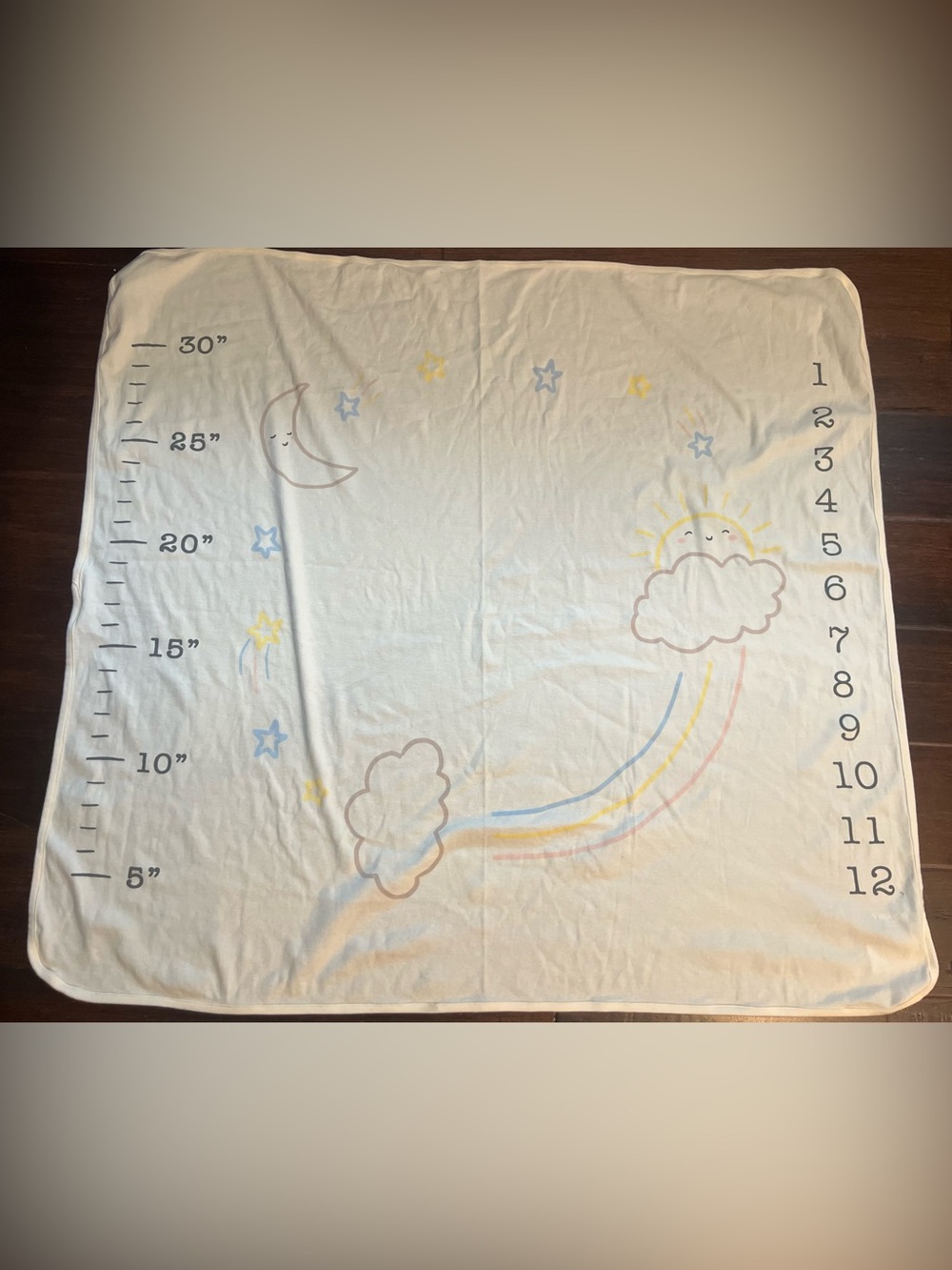 Old Navy Cream Baby Milestone Blanket with Cloud, Moon & Rainbow Accents